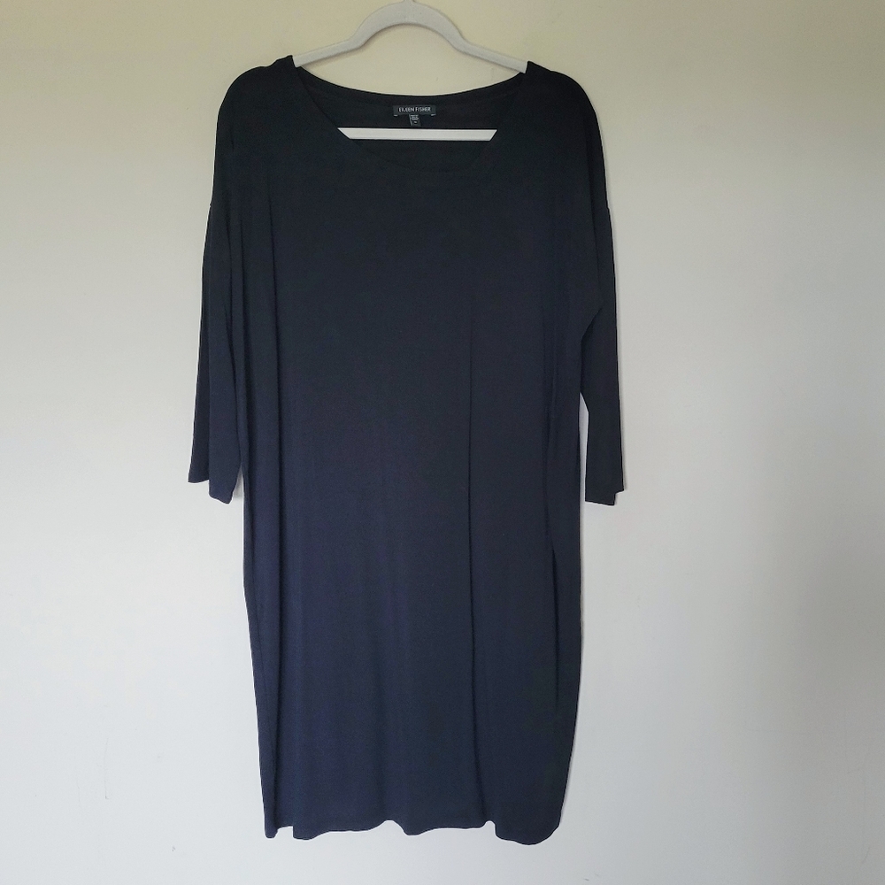 Eileen Fisher Asymmetrical Neckline Jersey Dress in Black